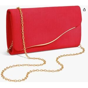 Formal Evening Clutch Purses with Detachable Chain for Women Faux Suede- Red